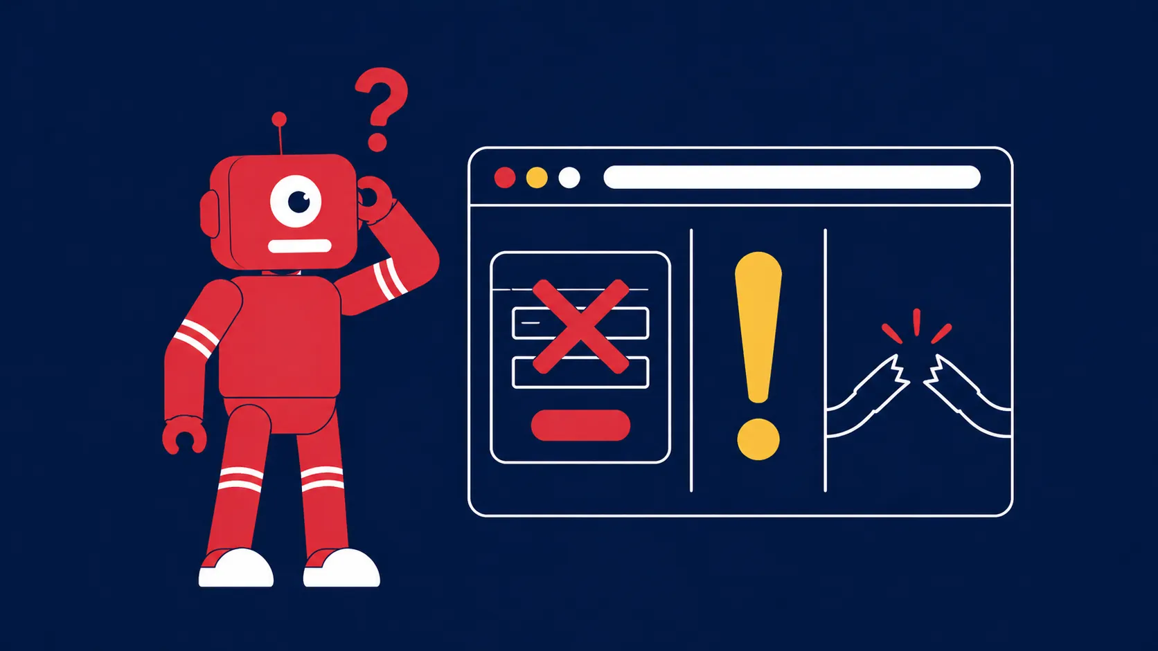 Pantalla con errores comunes en una web corporativa