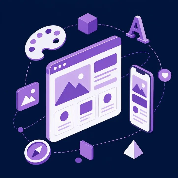 Maqueta de diseño web responsive con paleta y wireframes