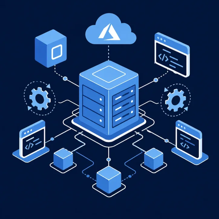 Servidores y cubos de datos representando desarrollo software a medida